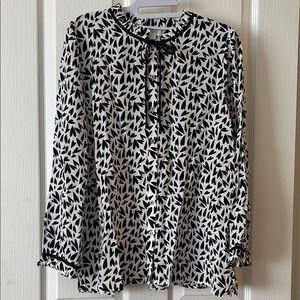 Loft Black and White Buttoned Blouse with Mandarin Collar